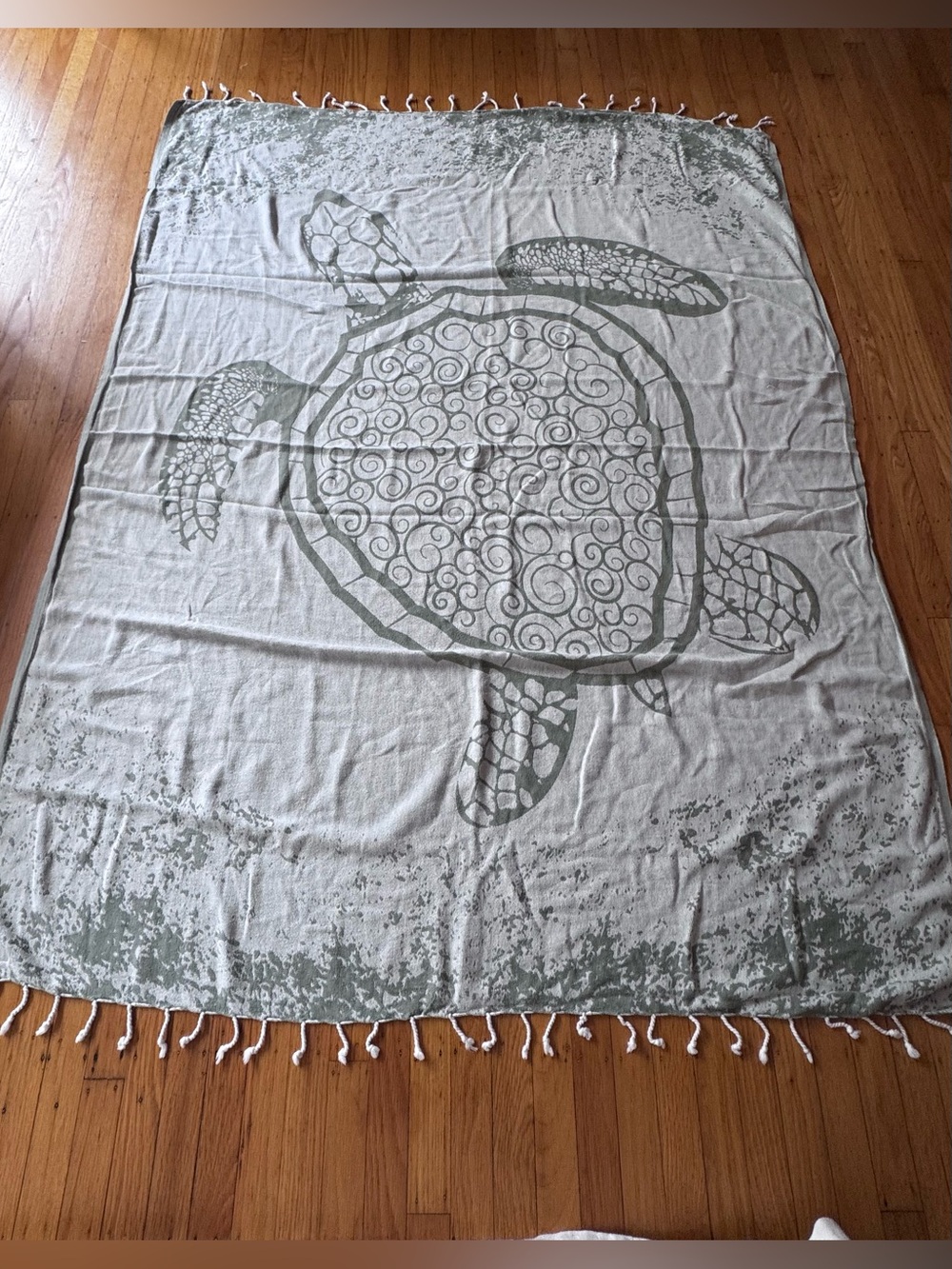 Sand Cloud Organic Turkish Cotton Sea Turtle Beach Towel  Blanket Sage Green - Picture 4 of 11